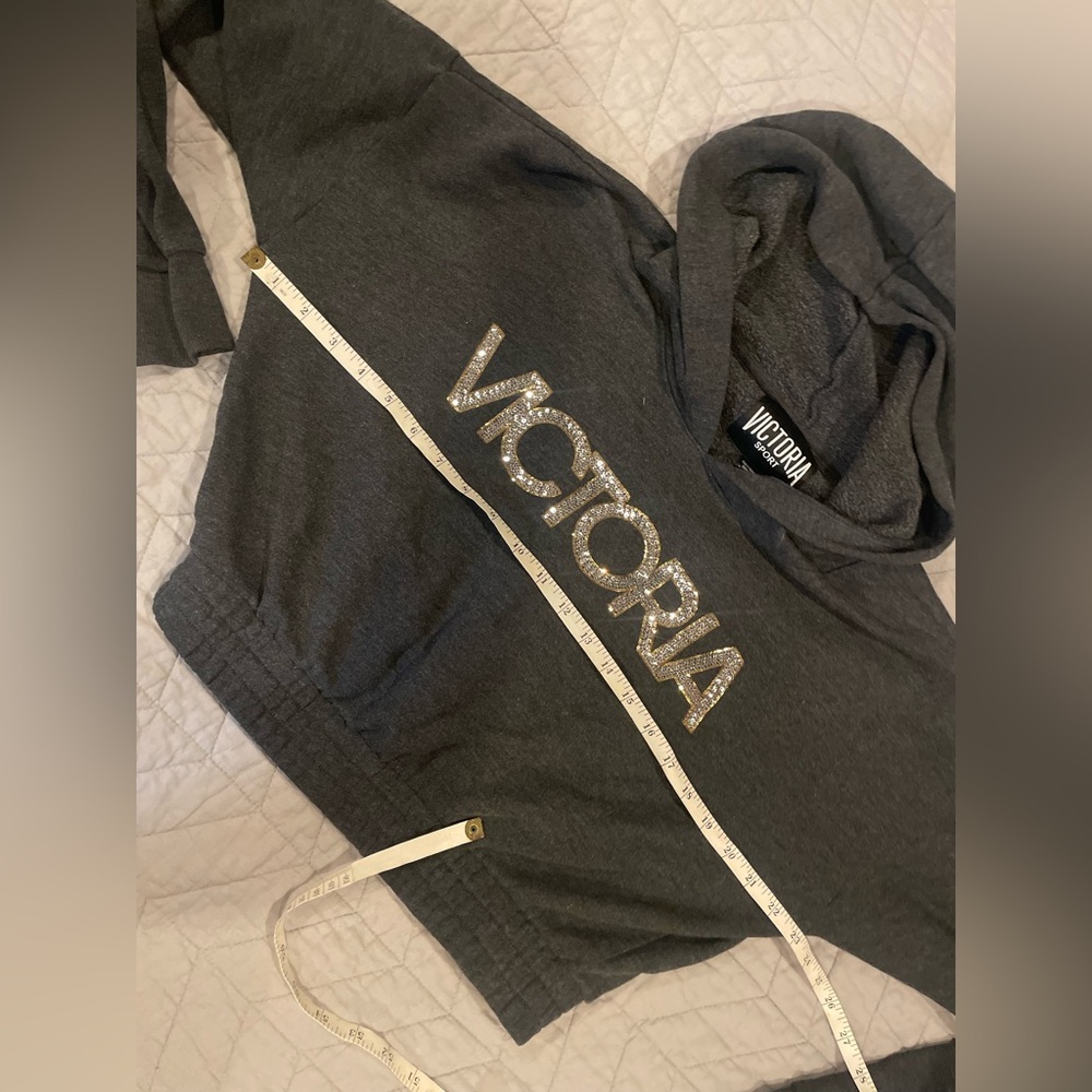 Women's Gray Cropped Hoodie Sweatshirt size women’s L - Picture 6 of 6